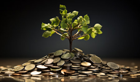 A small tree grows on the coin pile, investment conceptの素材