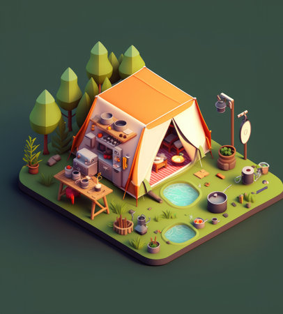 3D camping illustration model in the gameの素材