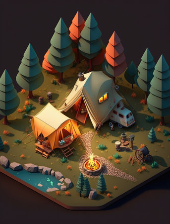 3D camping illustration model in the gameの素材