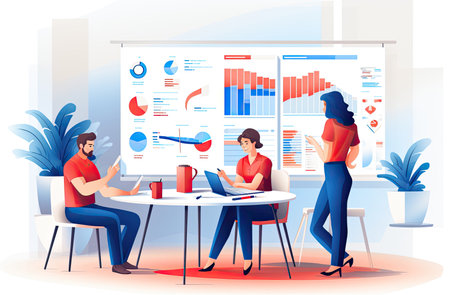 group of people at a meeting table with a whiteboardの素材