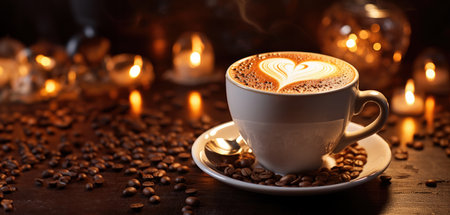 cup of steaming hot coffee with a heartの素材