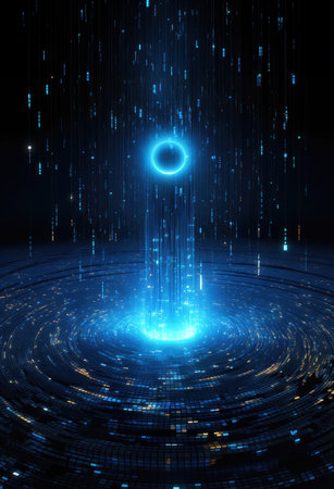 Glowing ball with blue pixels around it, high - tech futurism conceptの素材