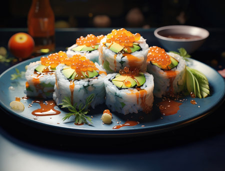 A plate of sushi and some toppingsの素材