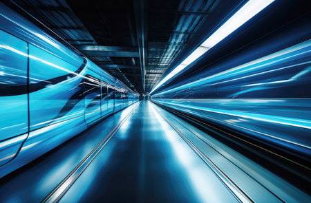 speedy train running, motion blur, technology conceptの素材
