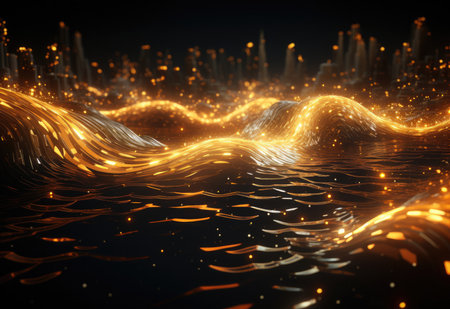 digital wave and noise background, luminous pointillism, sparkling water reflectionsの素材