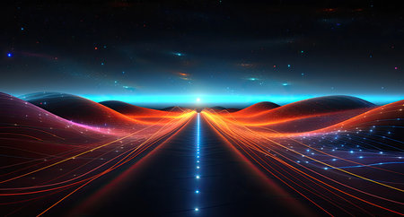 futuristic wave and stream of light in the hight way.の素材