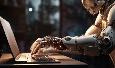 robot using computer in the futureの素材
