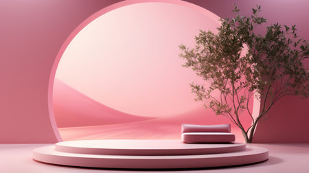 Minimalist blank stage design for skin care products.の素材