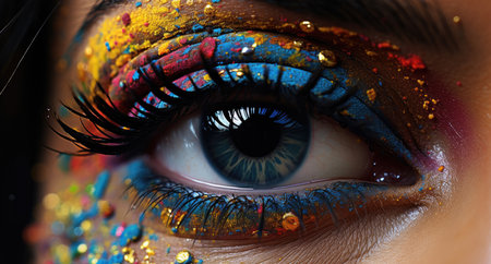 girl's eye in paint paintingの素材