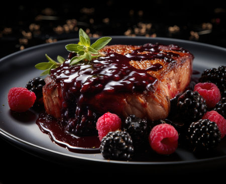 Savory boneless pork chops with blueberries and blackberriesの素材