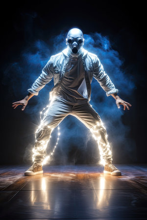 Male dancer dancing in brilliant light.の素材