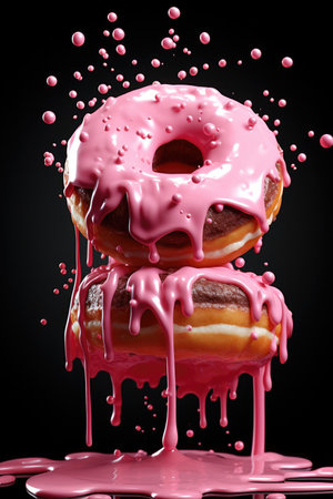 Donuts hanging in the air, covered in sprinklesの素材