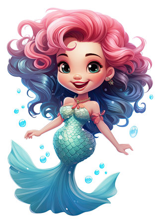 cute adorable beautiful mermaid with light blue color tailの素材