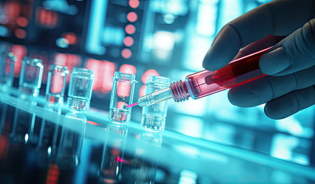 The medical vaccine concept, the syringe in the blurred backgroundの素材