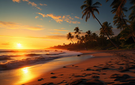 palm trees in the beach at the sunsetの素材