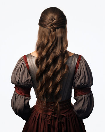 The back of woman with long black wave hairの素材
