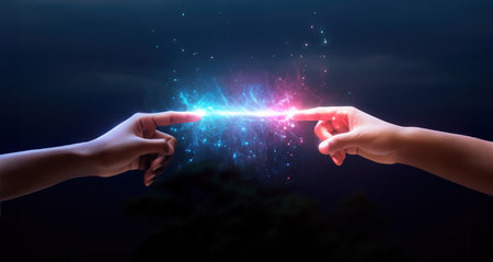 Two fingers are connected by light and threadの素材