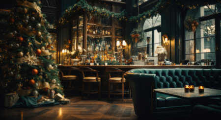 Decoration of Christmas tree in an elegant barの素材