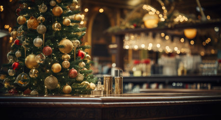 Decoration of Christmas tree in an elegant barの素材