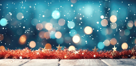 Shining blue blur Christmas background with snowflakeの素材