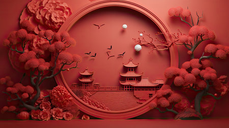 Chinese mid autumn festival on red background, Chinese new yearの素材