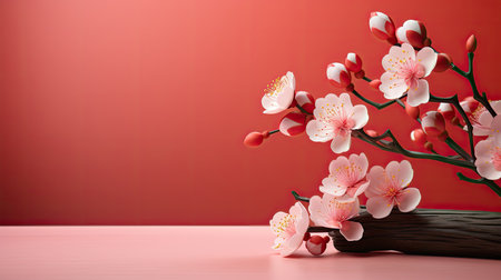 real peach blossom on red background, Chinese Spring Festival cards, wallpaperの素材