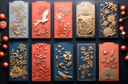 Chinese new year red ornament wallpaper with red envelopeの素材