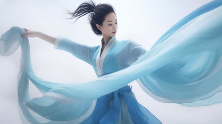 Chinese fashion girl wear flowing silk skirts and flowing red silk ribbonsの素材