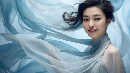 Chinese fashion girl wear flowing silk skirts and flowing red silk ribbonsの素材