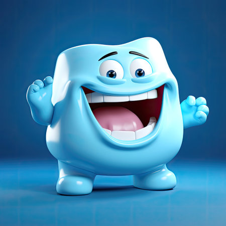 Cute smiling ceramic shining tooth, 3d cartoon character styleの素材