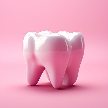 pink ceramic shining tooth, 3d cartoon styleの素材