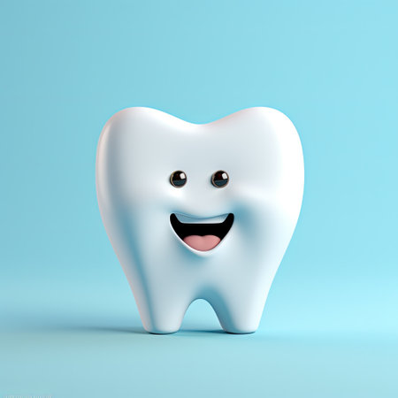 Cute smiling ceramic shining tooth, 3d cartoon character styleの素材