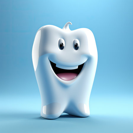 Cute smiling ceramic shining tooth, 3d cartoon character styleの素材