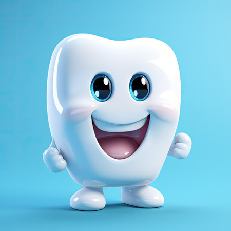 Cute smiling ceramic shining tooth, 3d cartoon character styleの素材