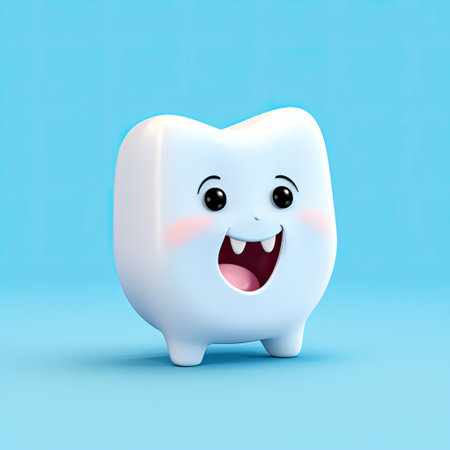 Cute smiling ceramic shining tooth, 3d cartoon character styleの素材