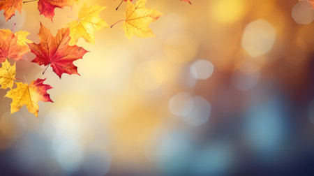 Red and yellow maple leaves on a dreamy backgroundの素材