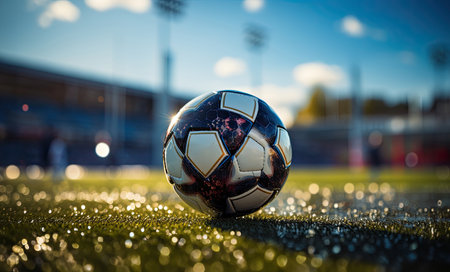 Soccer football on the grass ground in the sport stadiumの素材