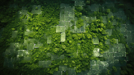 Green rice paddies in Asian countries, top viewの素材