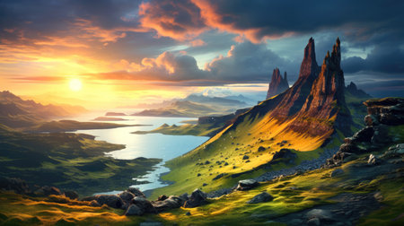 Awesome inspiring highlands in the sunshine. Image from a fairy taleの素材