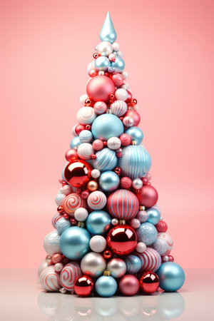 Christmas tree design, pink and blue toys and ballsの素材