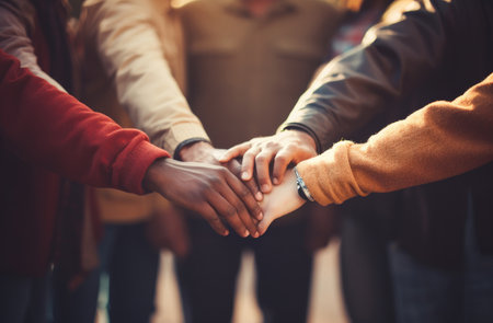 a group of business people hands on their hands, team workの素材