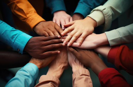 a group of business people hands on their hands, team workの素材