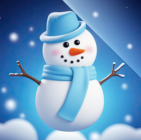 cute cartoon snowman in fantasy sceneの素材