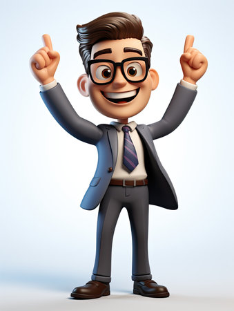 hands up 3D Cartoon Businessman, Clean White Backgroundの素材