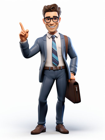 Pointing Up 3D Cartoon Businessman, Clean White Backgroundの素材