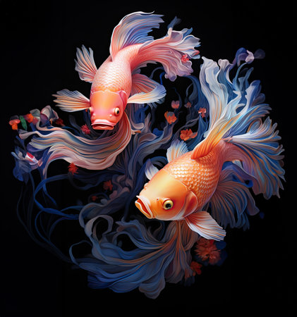 Twin 3D Goldfish Entwining in Harmonyの素材