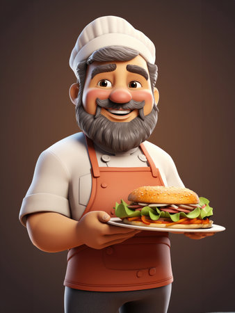Smiling Chef holding Burgerの素材
