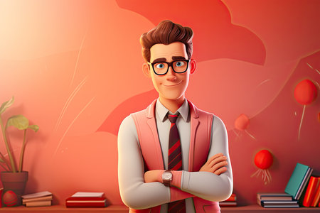3d smiling cartoon character of teacherの素材