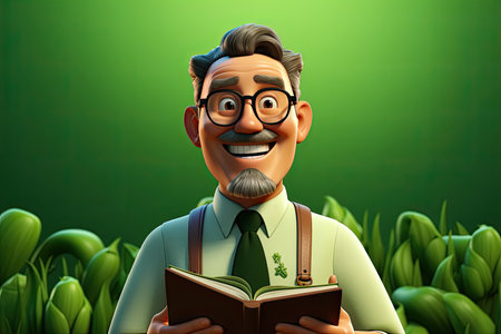 3d smiling cartoon character of teacherの素材