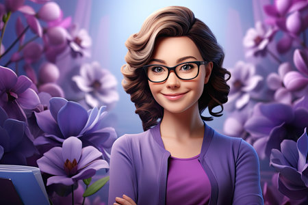 3d smiling cartoon character of female teacherの素材